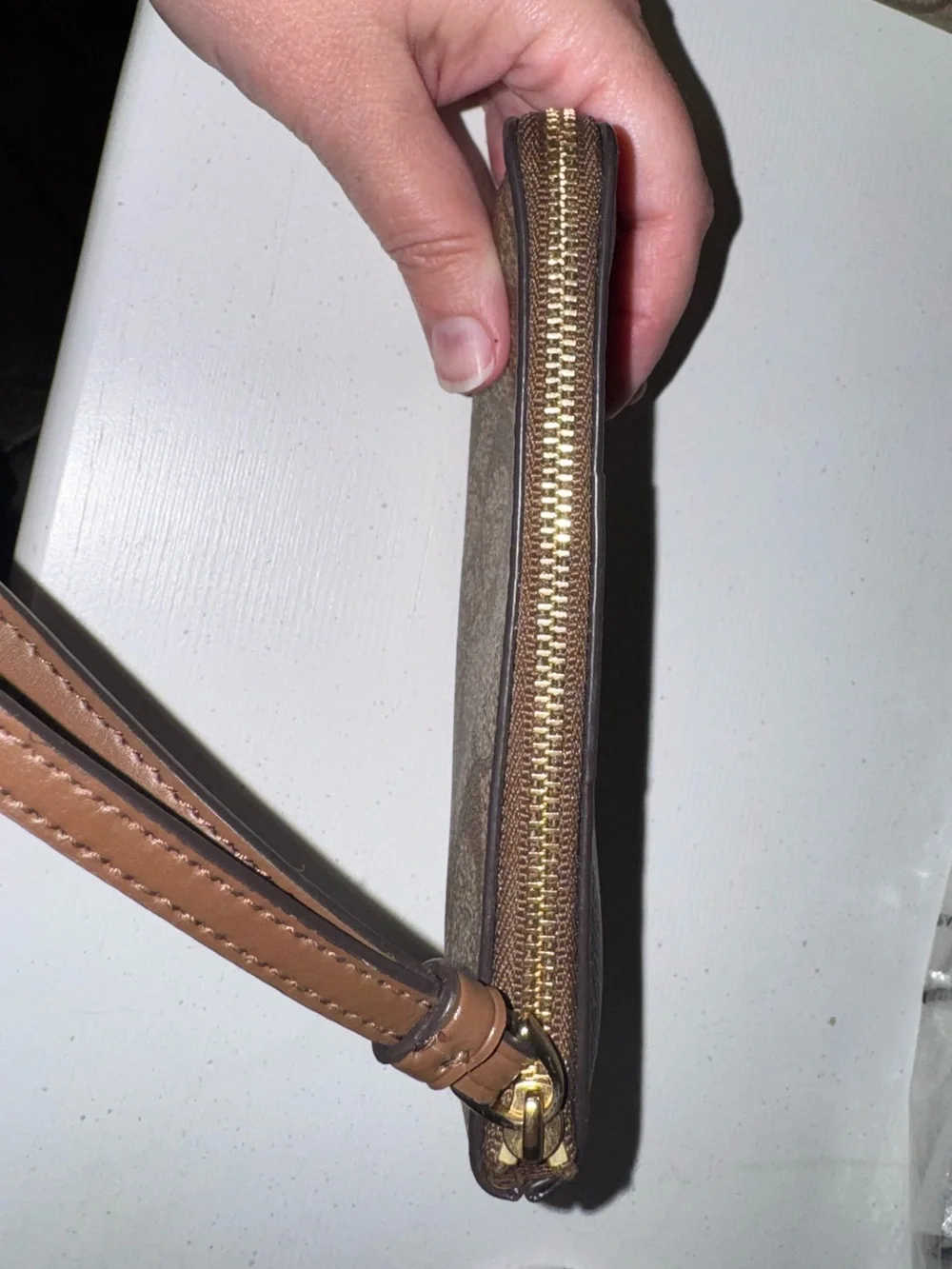 Coach Tan & Brown Signature Canvas Wristlet